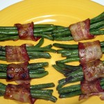 green bean-bacon bundles plated