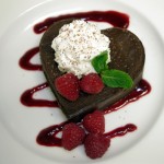 Valentine Chocolate Mousse Cake with Raspberry Sauce Plated - 2