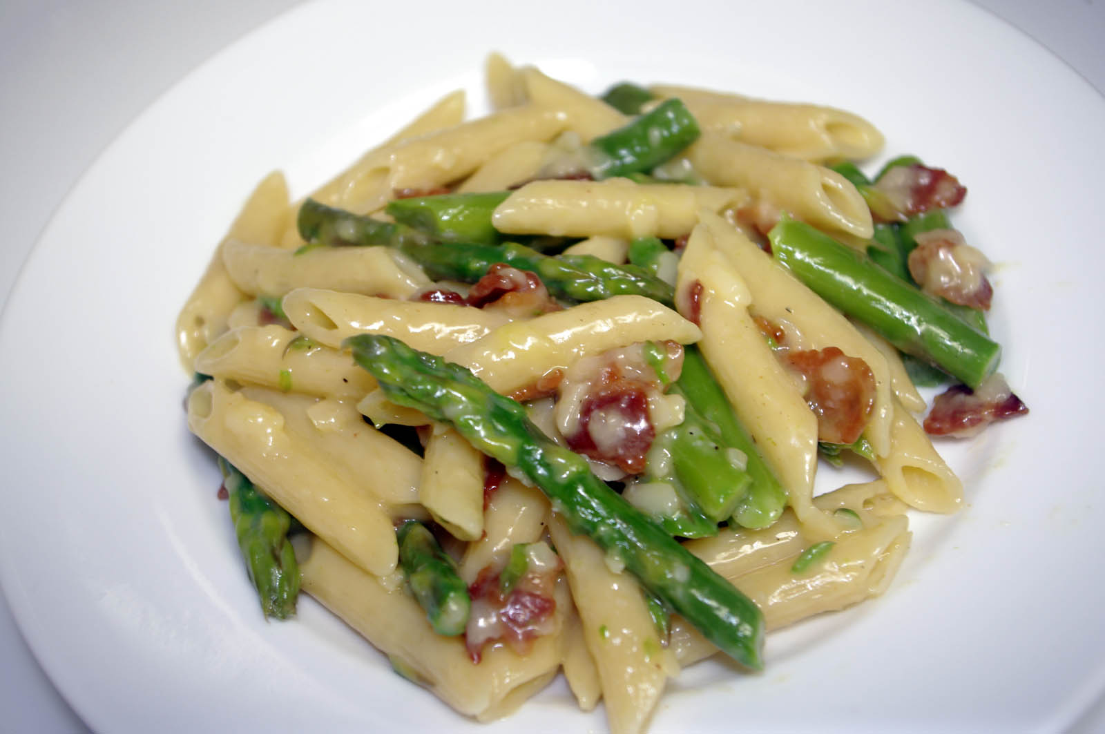 Penne with Asparagus Carbonara