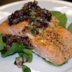 Texas Cooking with a French Accent - Roasted Salmon with Kalamata Salsa